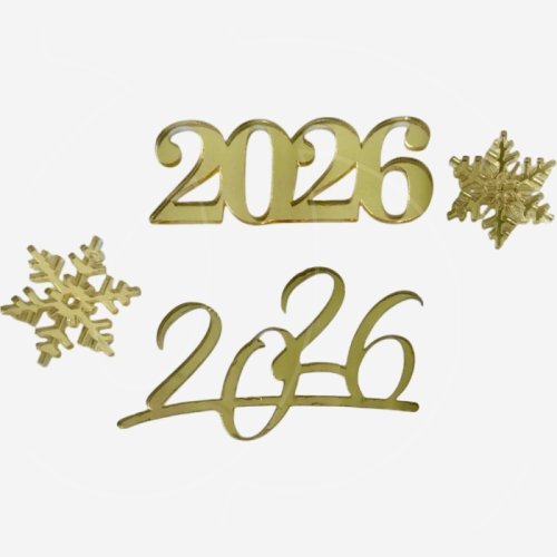Набор топперов декоративных акриловых "2026" Золото 10х6 см 