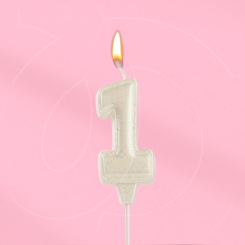 Свеча декоративная Цифра "1" Жемчужный перламутр с блёстками 10870116