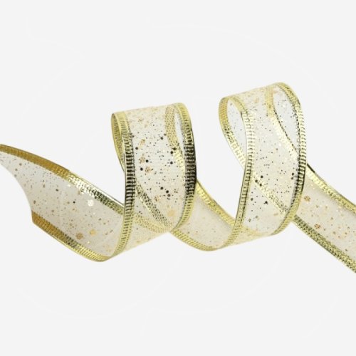 Лента для декора и упаковки Капроновая "Блёстки" Золото 2,5 см 6840538