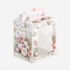 Коробка для торта/кулича с окном "Ретро" 10х10х15 см КУ-00944