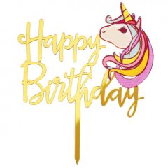 Топпер декоративный акриловый "Happy Birthday" Золотой Единорог 3960659