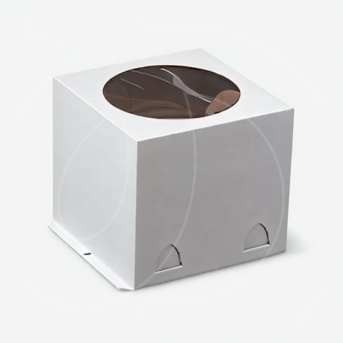 Коробка для торта с окном белая 22,5х22,5х22,5 см 2-3-1