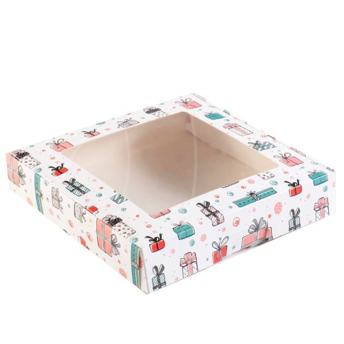 Коробка для сладостей с окном "Подарки" 16х16х3см 4432290