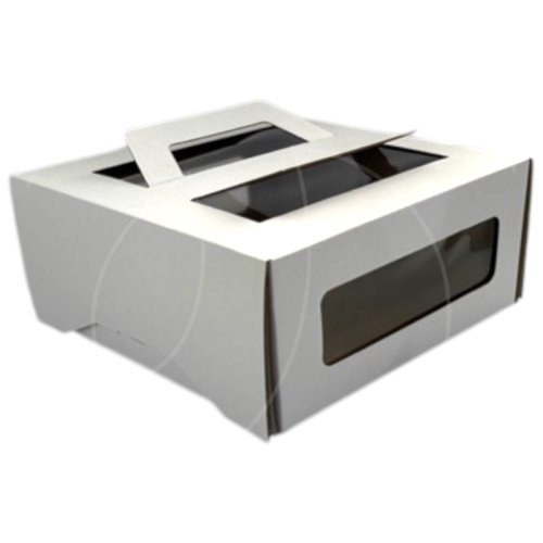 Коробка для торта с окном и ручками белая 21х21х11 см 