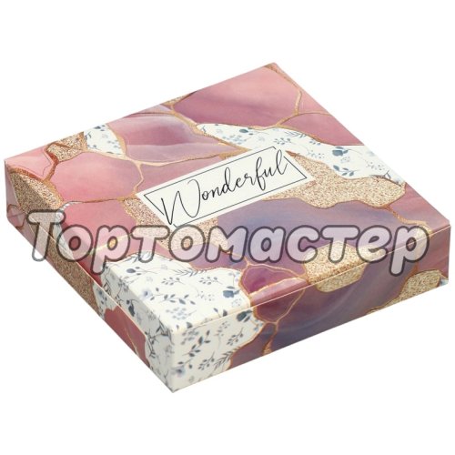 Коробка для сладостей "Мрамор" розово-фиолетовая 14х14х3,5 см 7150207