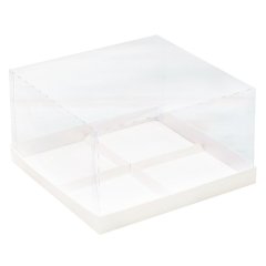 Коробка на 4 пирожных с прозрачной крышкой белая 18х18х6,5 см 