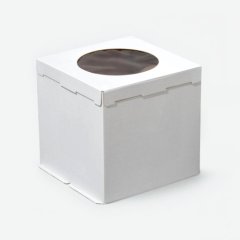 Коробка для торта с круглым окном белая 26х26х30 см 2.25.4