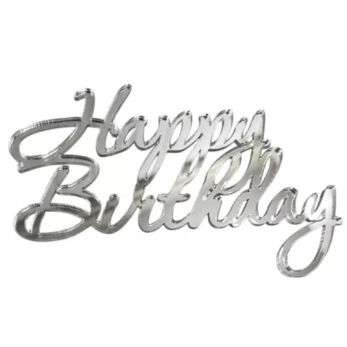 Топпер декоративный акриловый "Happy Birthday" Серебро 11х7 см 