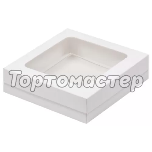 Коробка для сладостей с окном белая 15х15х4 см 070710