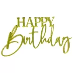 Топпер декоративный акриловый "Happy birthday" Золото 9х5 см 