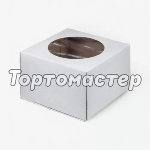 Коробка для торта с круглым окном белая 24х24х12 см 010000