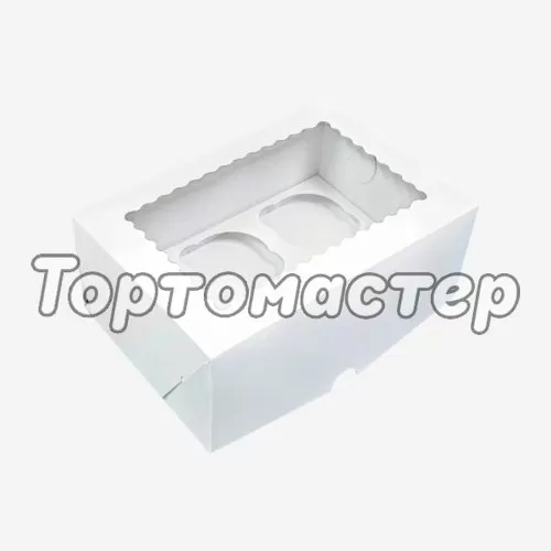 Коробка на 4 капкейка с фигурным окном белая 