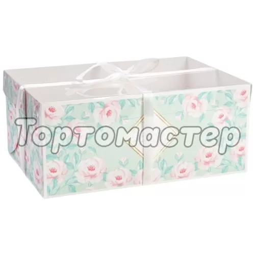 Коробка на 6 капкейков с окном "Пионы" 23x16x10 см 4675081