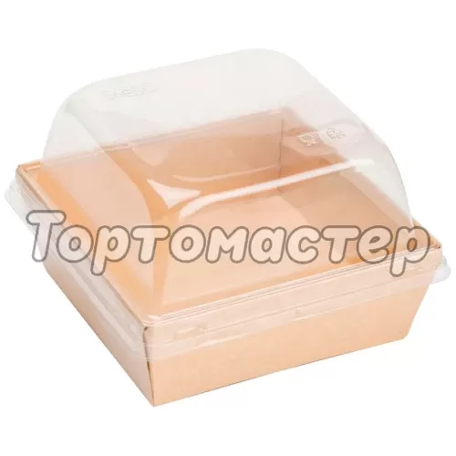 Коробка для бенто-торта и моти крафт 15х15х9,5 см дно 11х11 см OSQ SmartPack 800 box + Lid SmartPack 800 domе