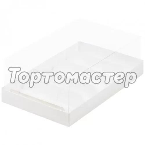Коробка на 5 эклеров и эскимо с прозрачной крышкой белая 22х13,5х7 см 070130 ф