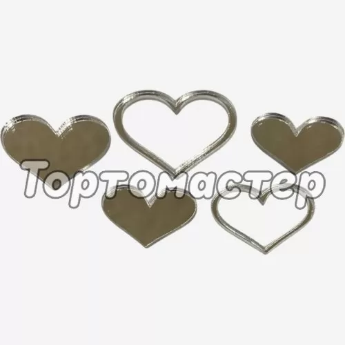 Набор топперов декоративных акриловых "Сердечки" Серебро 5 шт 