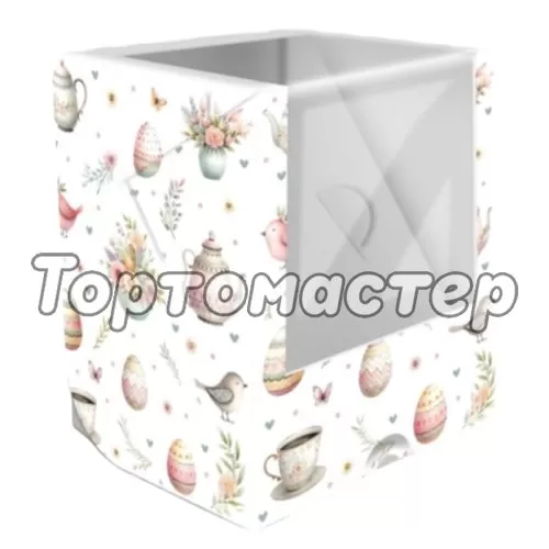 Коробка для кулича с окном крафт "Пасхальное чаепитие" 12,5х9,5х9,5 см 